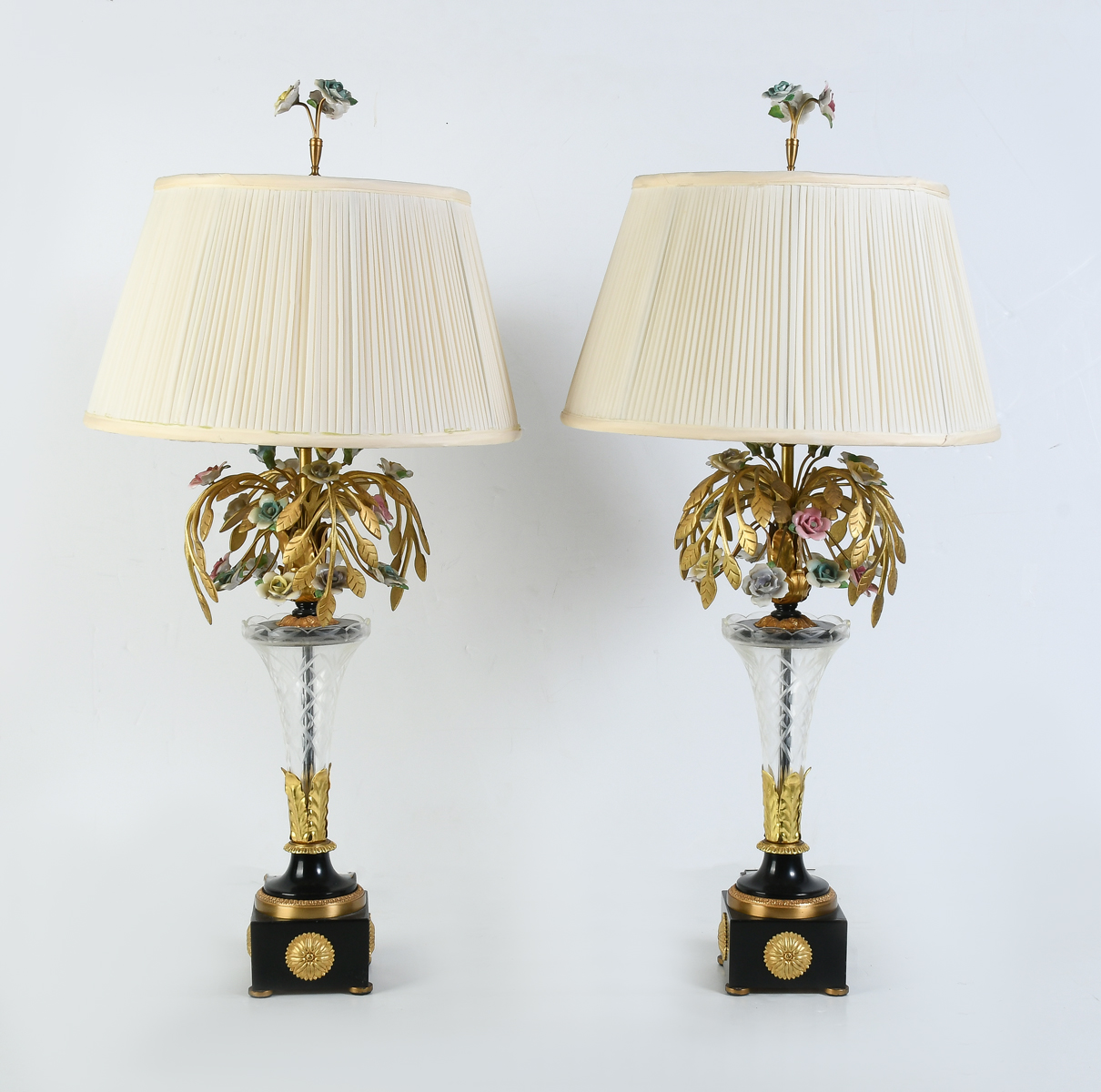 PAIR OF GILT METAL CRYSTAL LAMPS  36bbaa