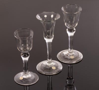 Three 18th Century wine glasses,