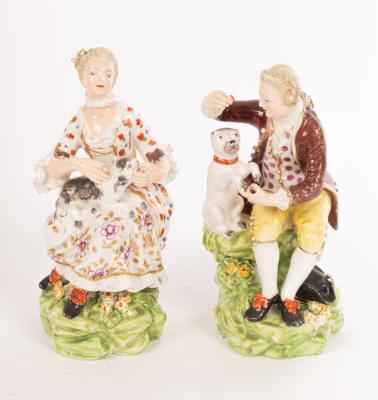 A matched pair of Derby figures