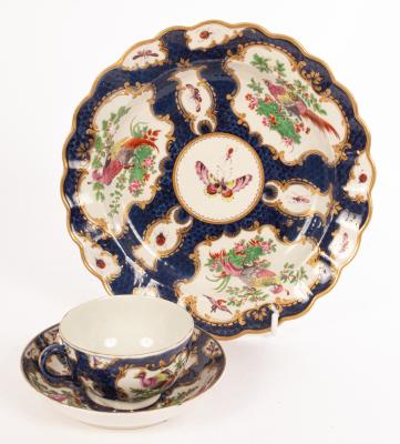 A Worcester blue scale ground teacup,