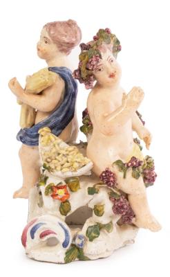 A Bow porcelain group of two putti emblematic