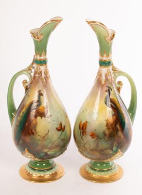 Two Royal Worcester green-ground