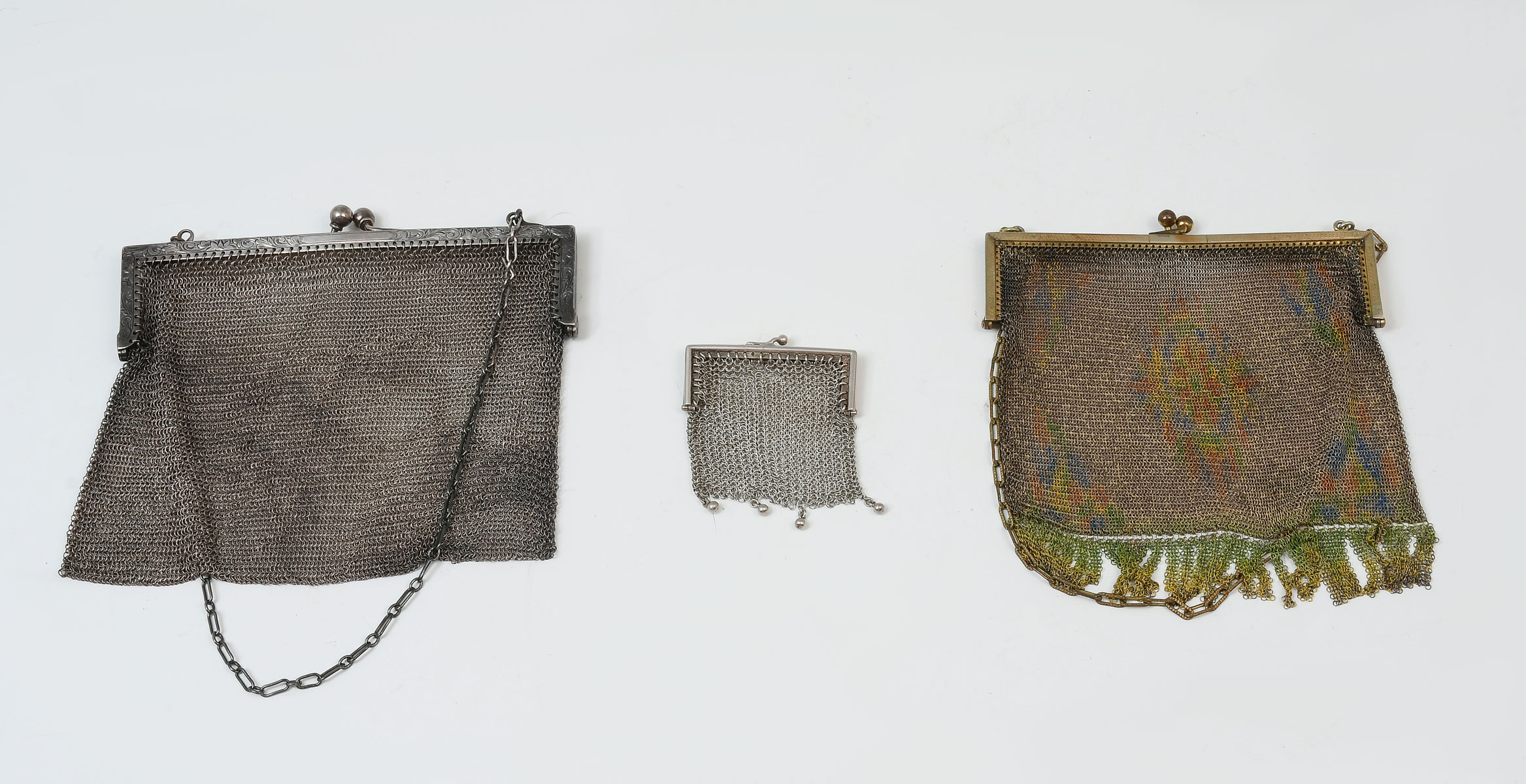 3 VINTAGE STERLING /METAL MESH PURSES: