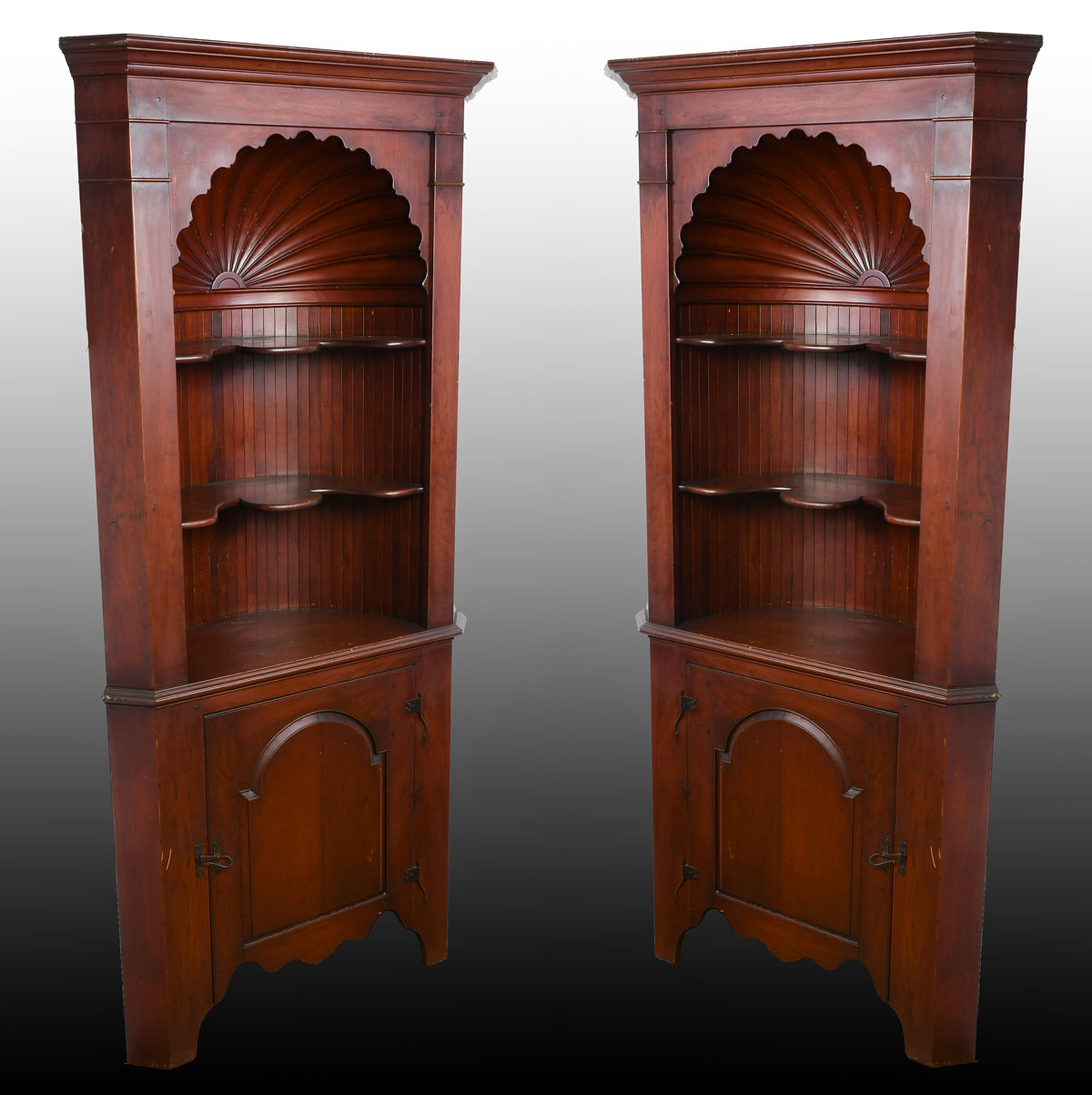 PAIR OF CARVED DANERSK CORNER CABINETS: