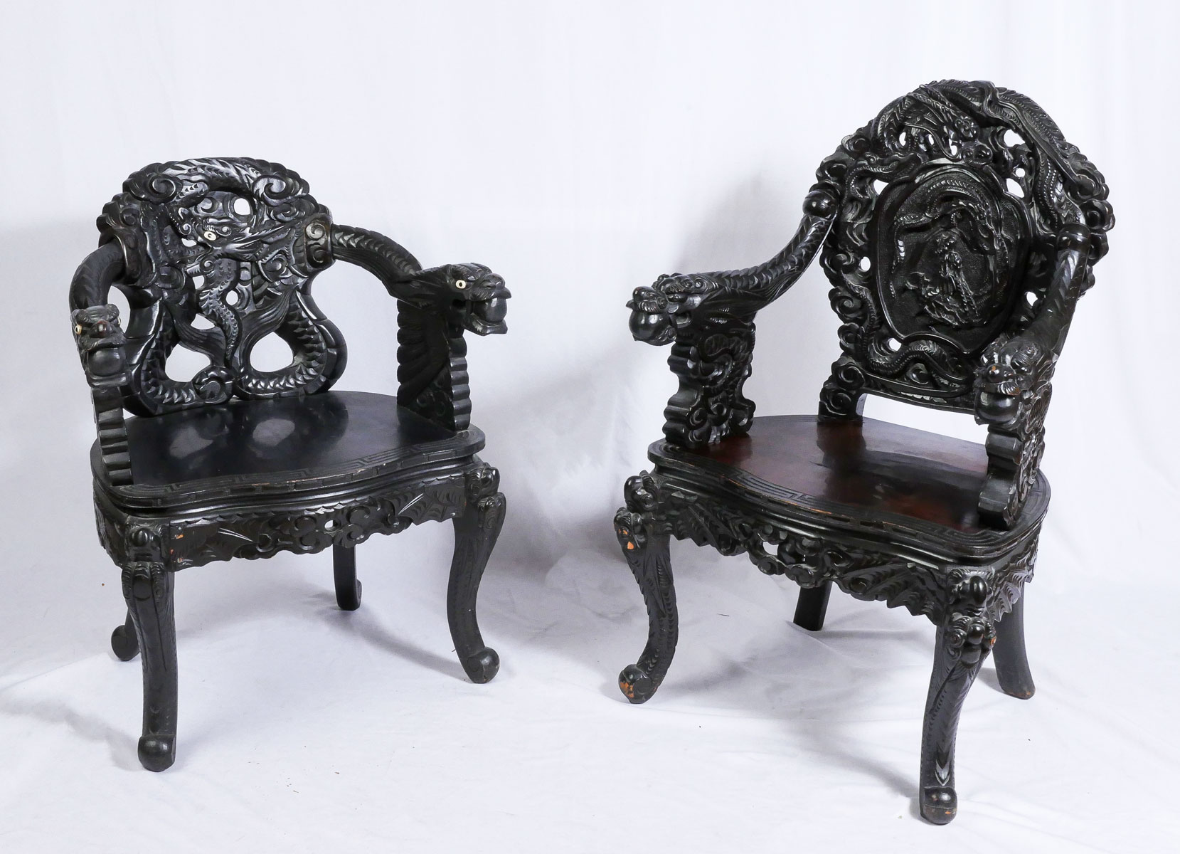 2 JAPANESE CARVED & LACQUERED DRAGON