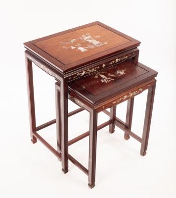 A nest of two Chinese mahogany tables,