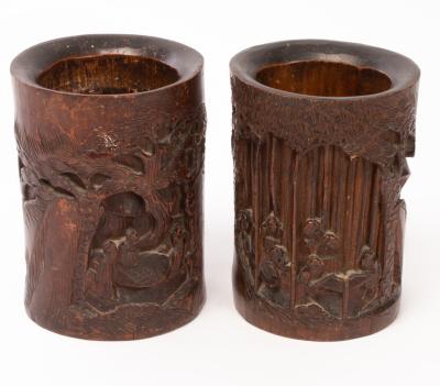 Two Chinese bamboo brush pots,