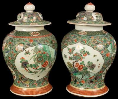 A pair of Chinese famille baluster vases