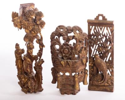 Three Chinese wood carvings, 19th/20th