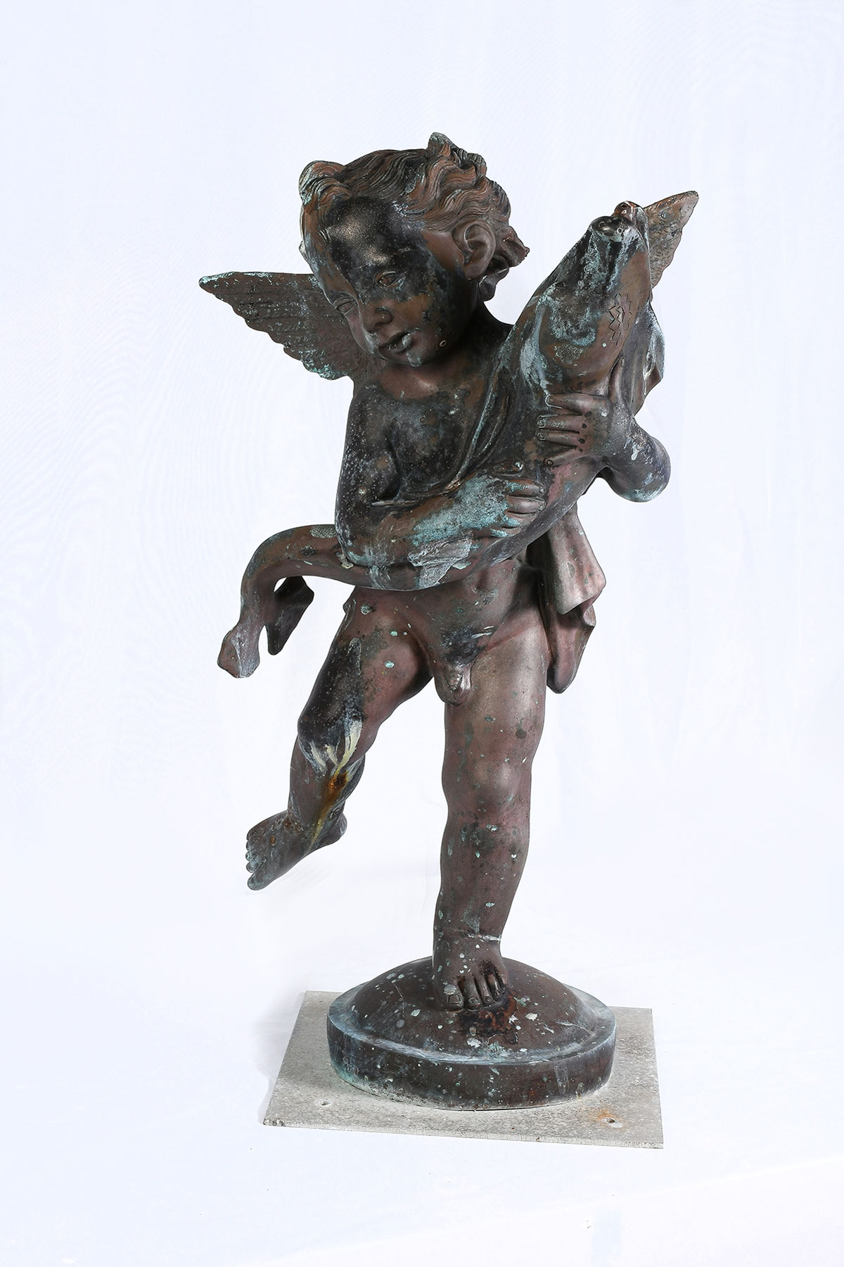 BRONZE ANGEL WITH FISH FOUNTAIN: Bronze