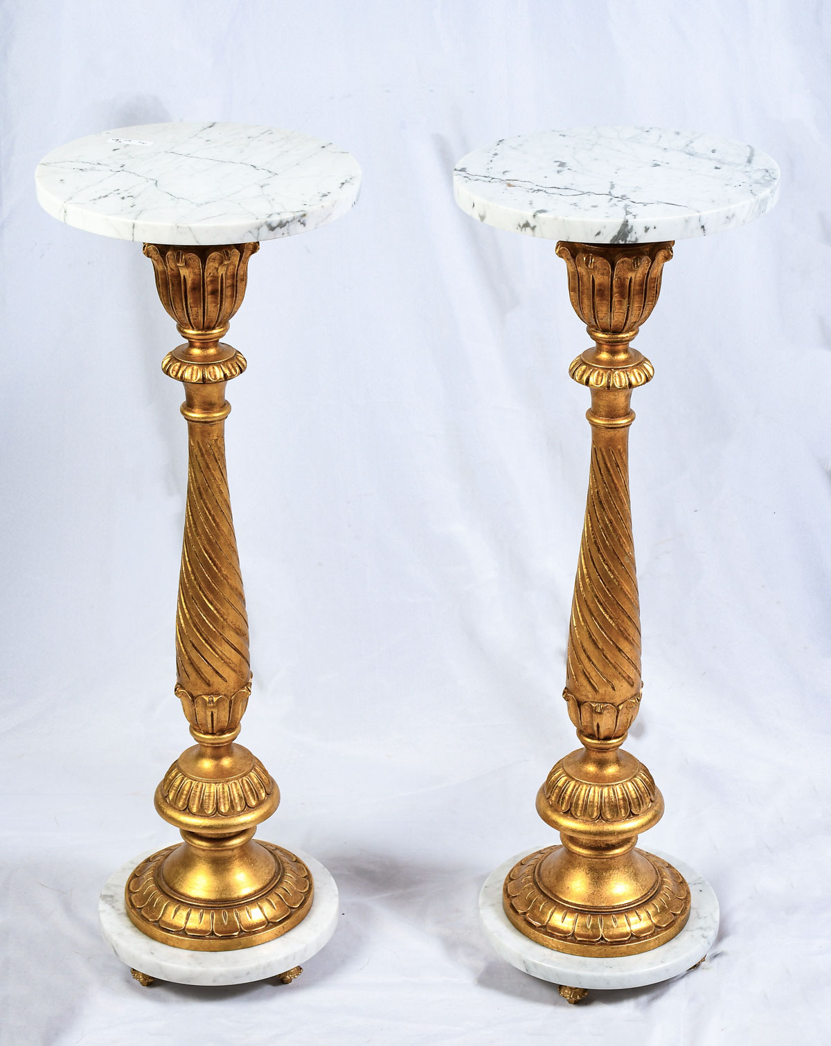 PAIR OF CARVED & GILT MARBLE TOP