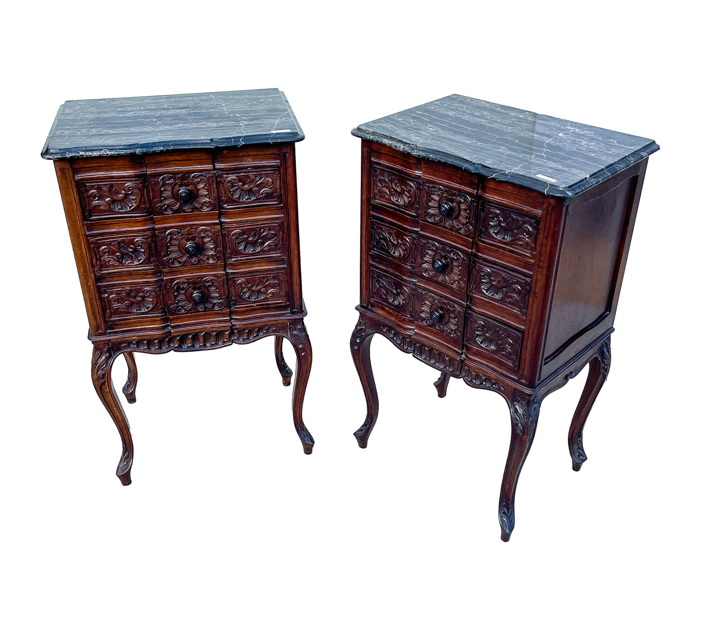 PAIR OF CARVED MARBLE TOP CHESTS: