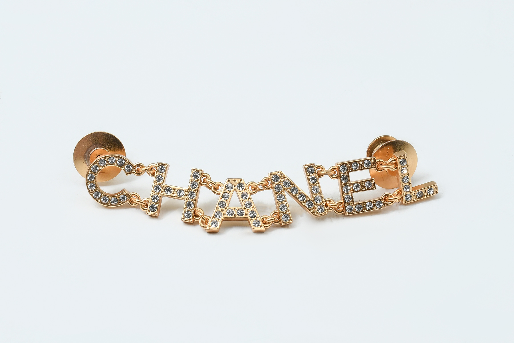 CHANEL LOGO BROOCH PIN WITH RHINESTONES  36c052