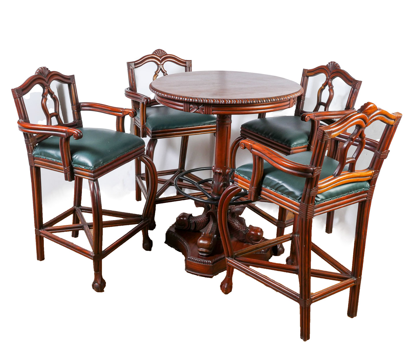 MODERN CARVED HI-TOP TABLE & 4 CHAIRS: