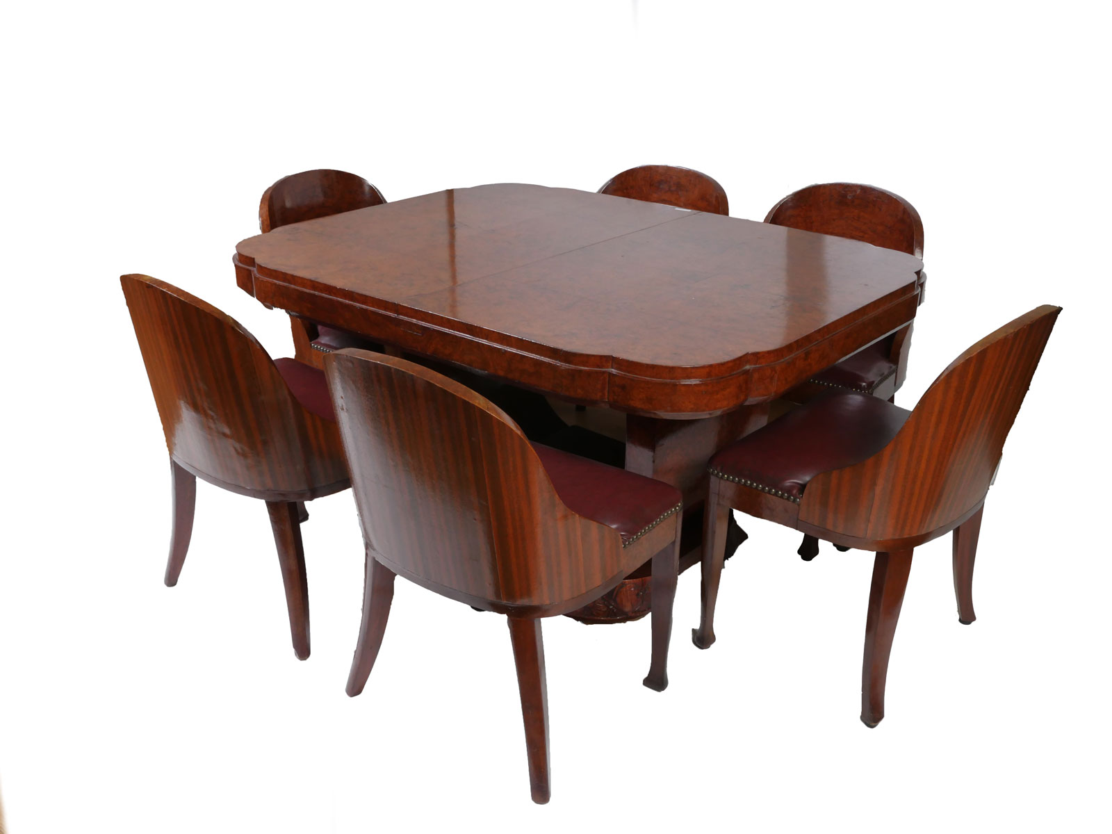 ART DECO BURL TABLE 6 CHAIRS  36c070