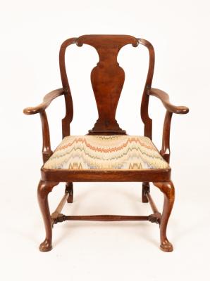 A George I walnut armchair, circa 1720,