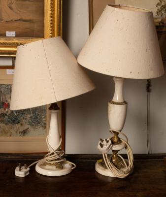 Two marble and brass lamps, one