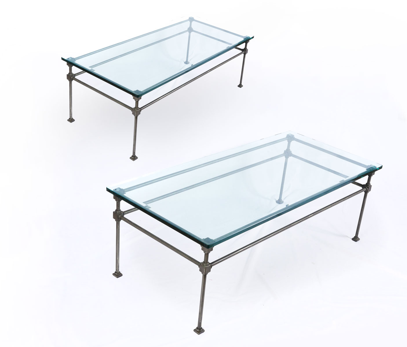 PAIR OF GLASS TOP COFFEE TABLES: