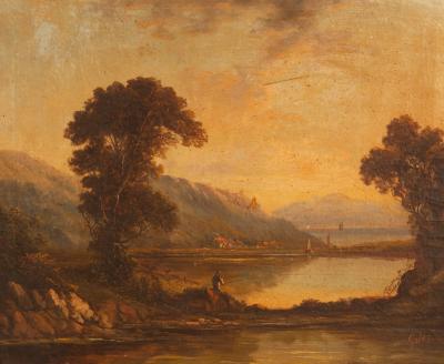 Gibbs/River Landscape/with fisherman