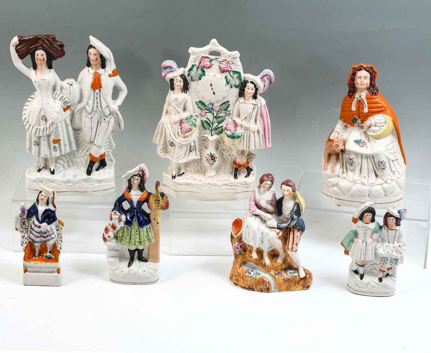 7 PC. STAFFORDSHIRE STYLE PORCELAIN