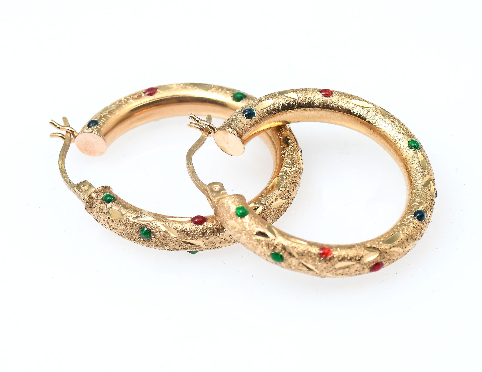 14K HOOP EARRINGS WITH GEMSTONES  36c34f