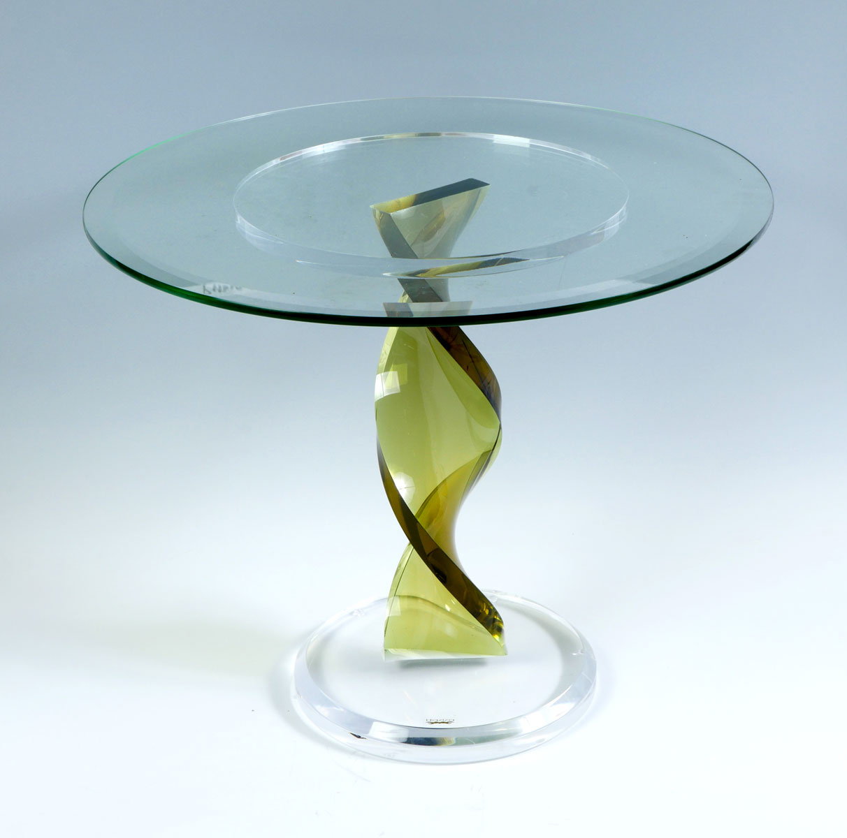 SHALOMI HAZIZA GLASS TOP LUCITE TABLE: