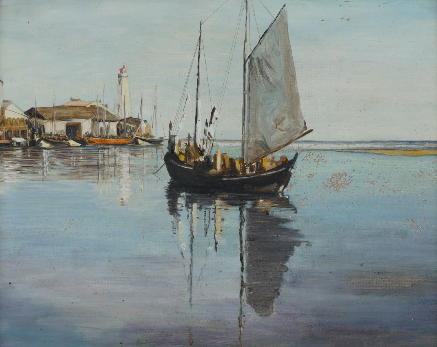 MILWAUKEE HARBOR DOCKSIDE PAINTING 36c385