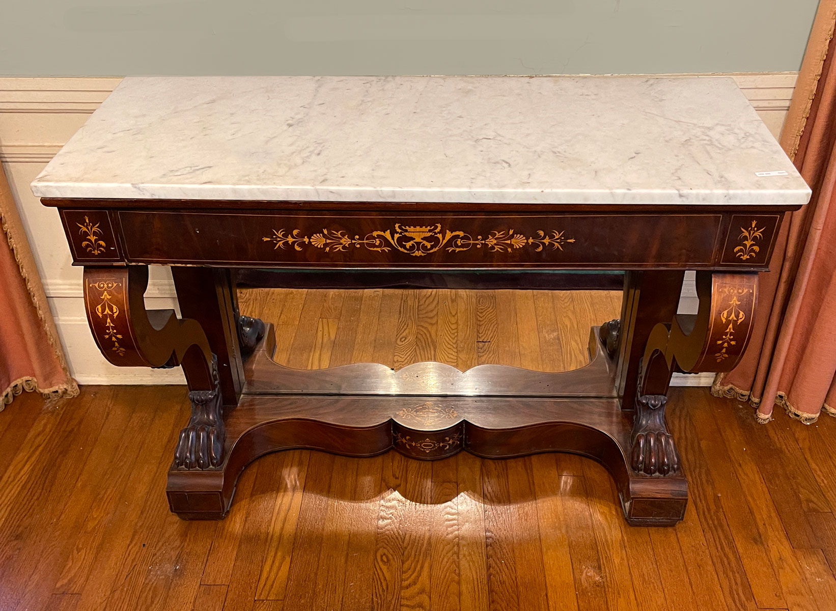 INLAID EMPIRE MARBLE TOP HALL TABLE  36c43d