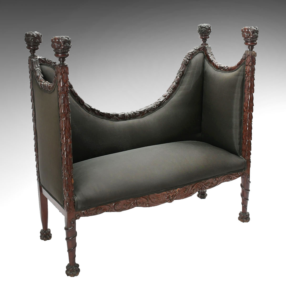 HEAVILY CARVED HIGH BACK BENCH: