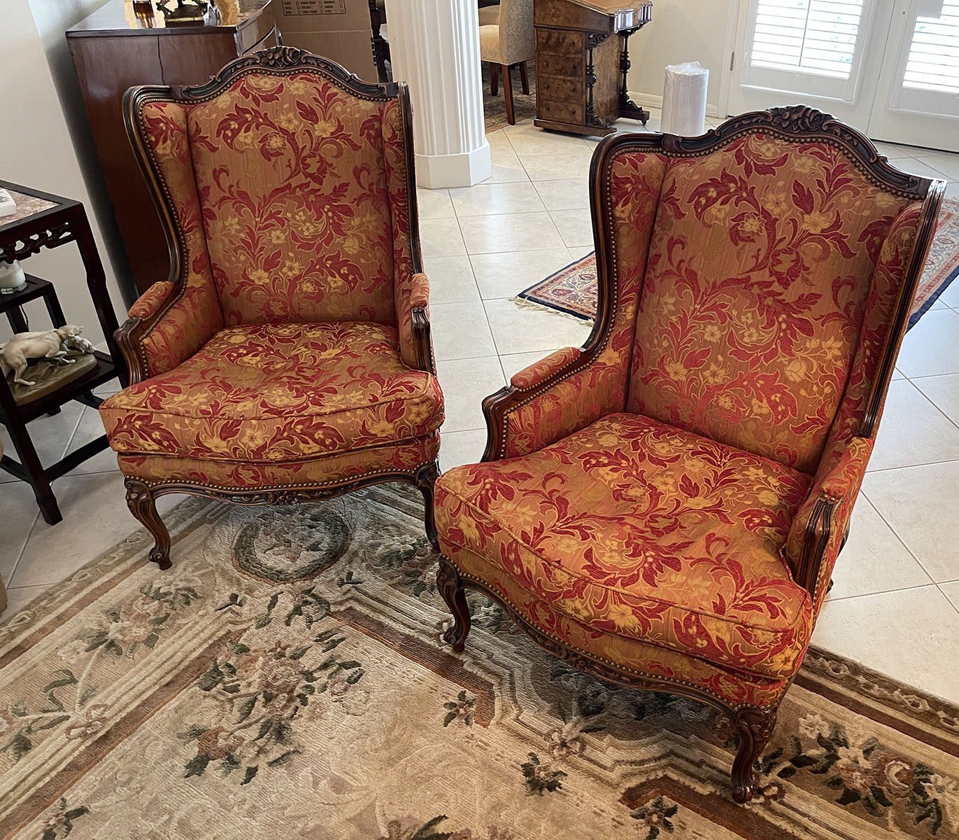 PAIR OF WING BACK SIDE CHAIRS: