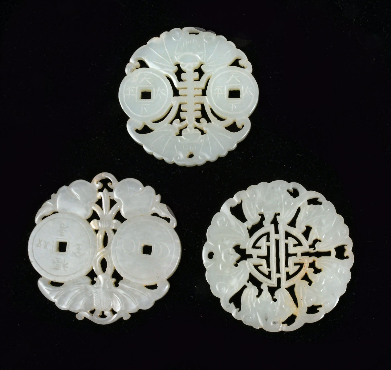 3 PC CHINESE CARVED JADE PENDANTS  36c46a