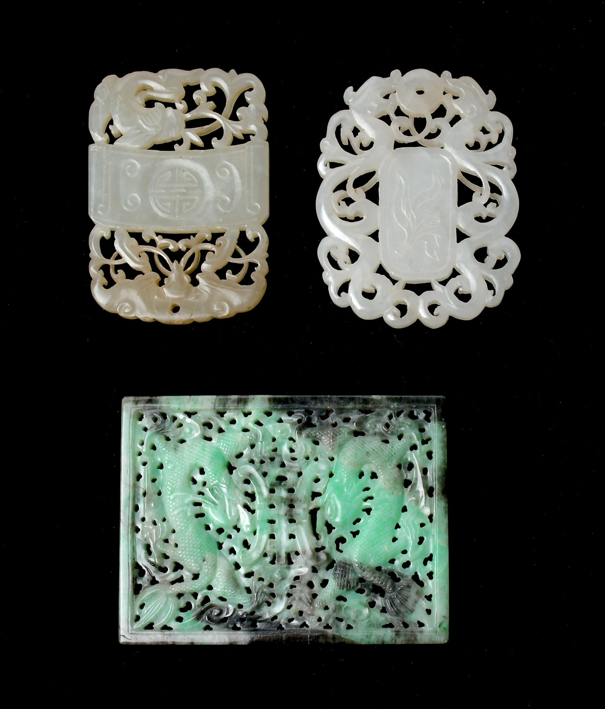 3 PC. CHINESE CARVED JADE PENDANTS: