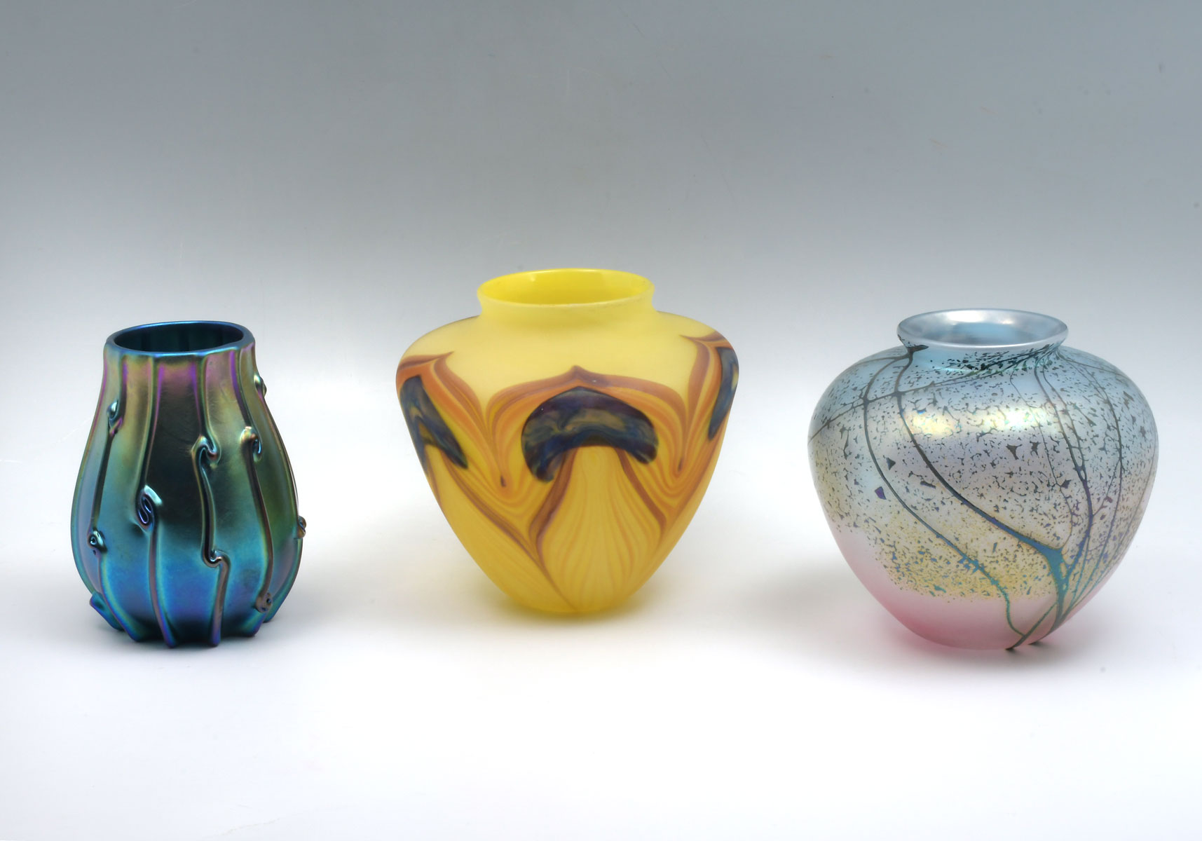 3 PC. SIGNED ART GLASS VASES: Comprising;