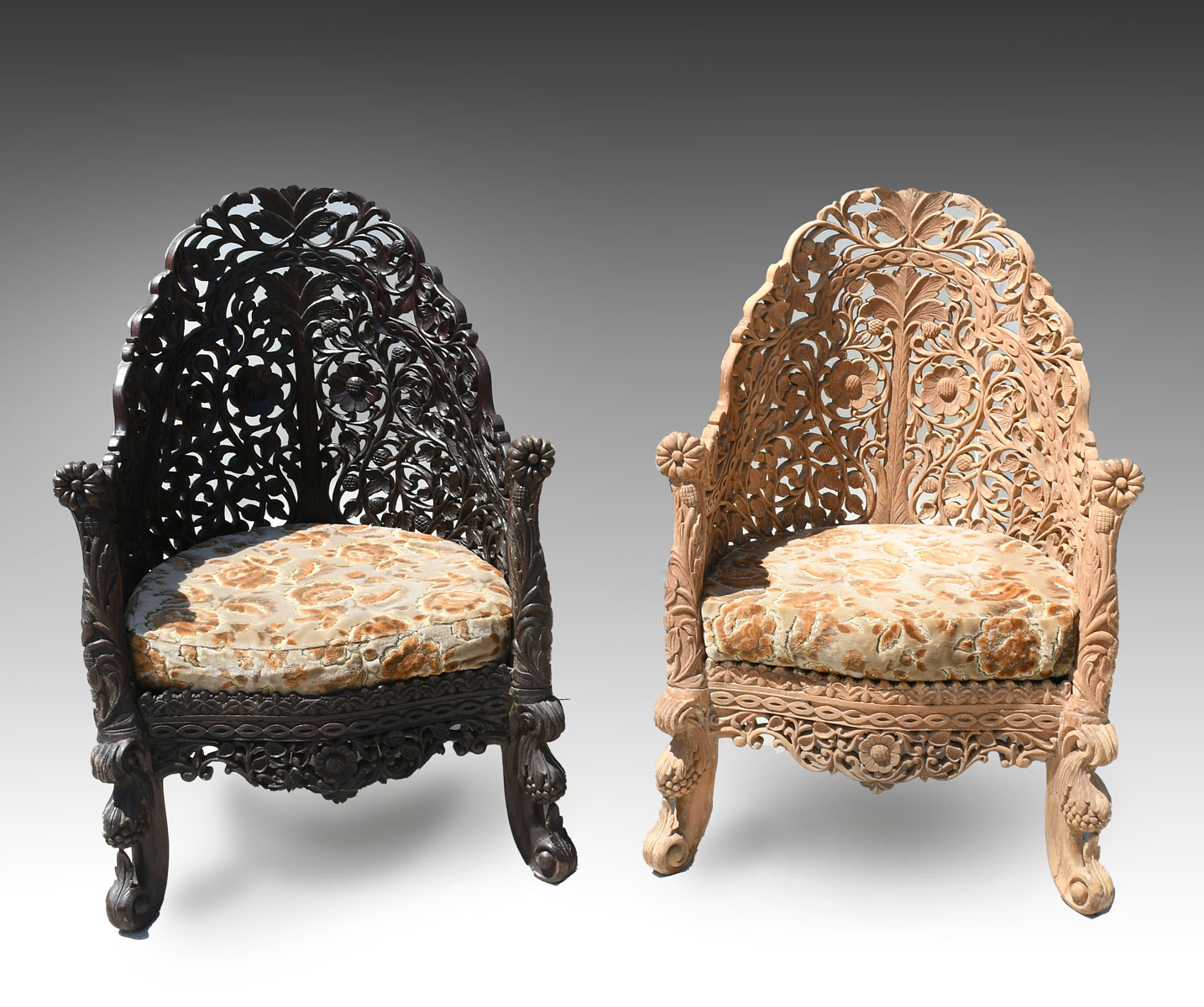 PAIR OF BURMESE CARVED CHAIRS: