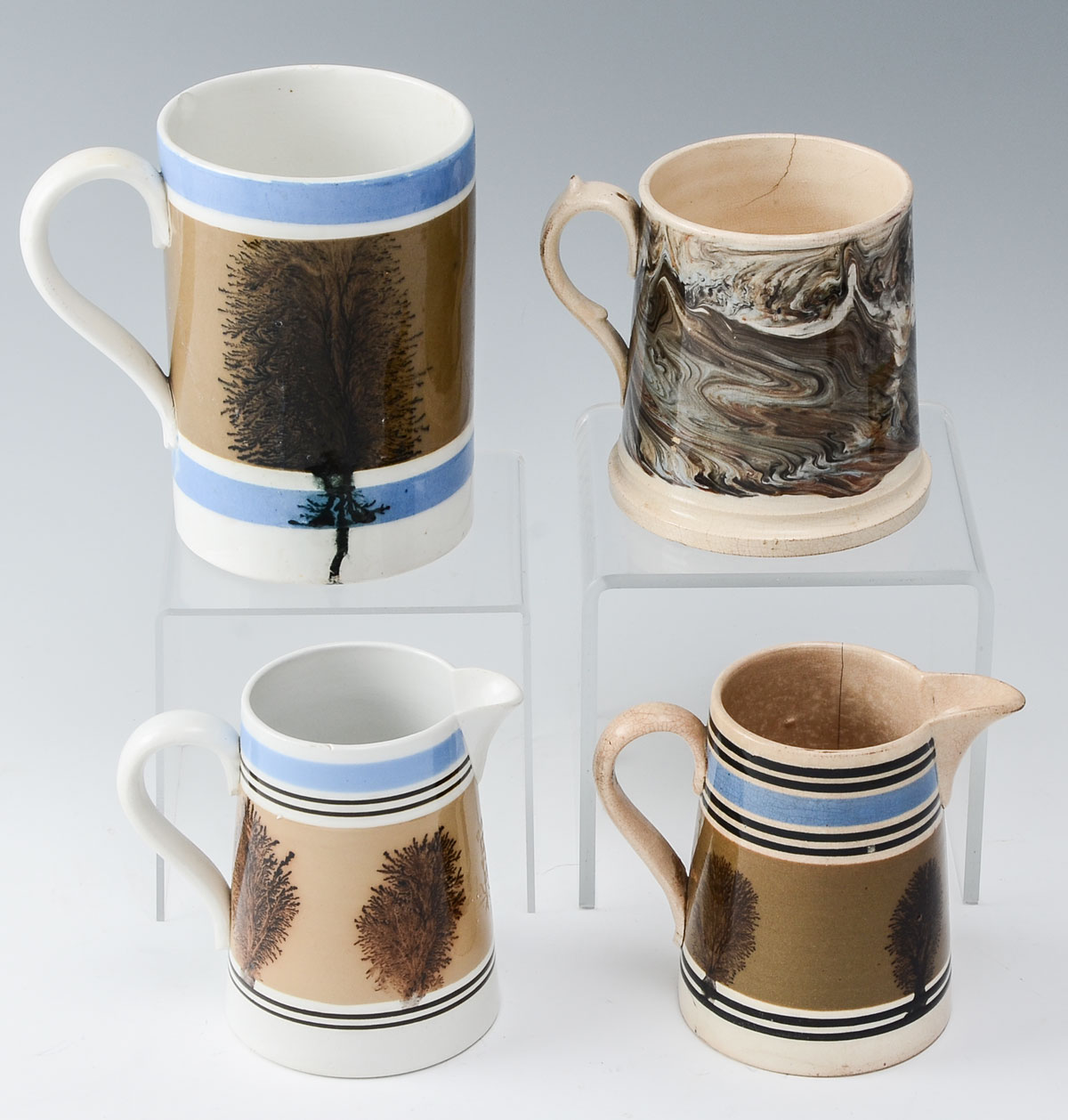 4 PC. EARLY ENGLISH MOCHAWARE MUGS