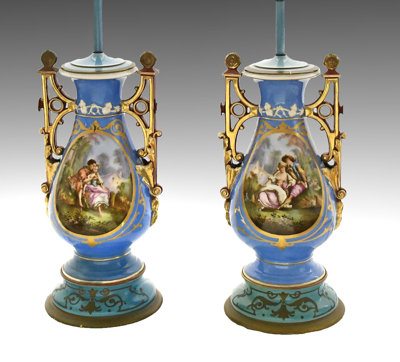 OLD PARIS STYLE LAMPS: Blue ground