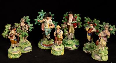 Seven Staffordshire pearlware bocage