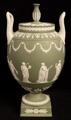 A Wedgwood sage jasper two-handled vase