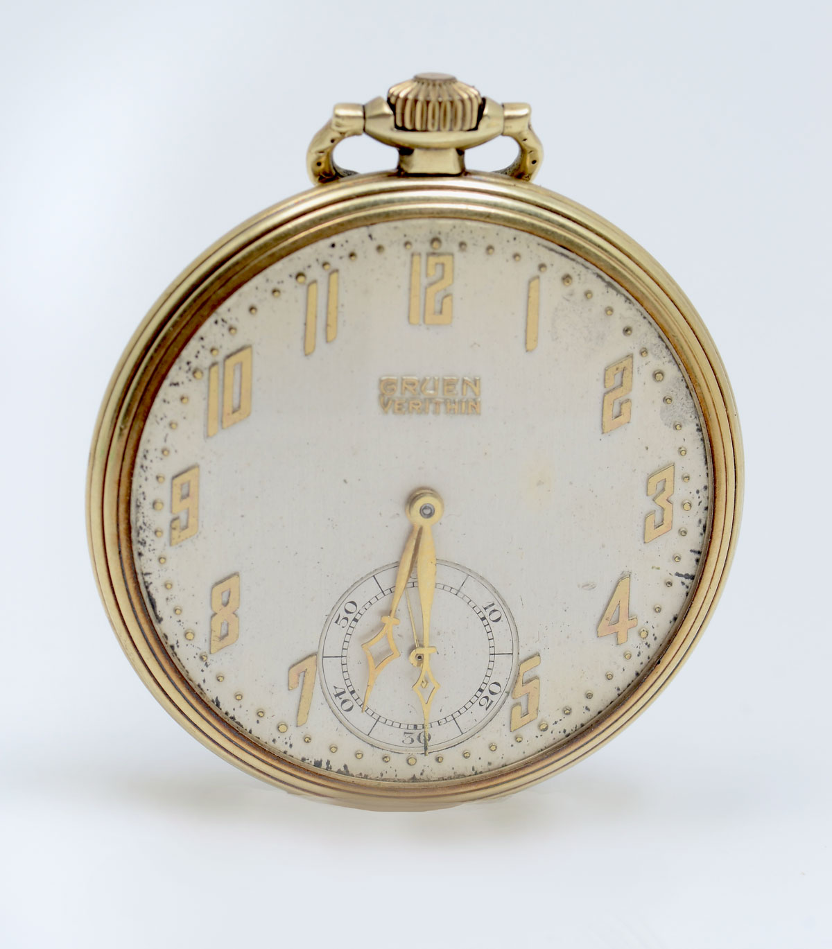 14K GRUEN VERITHIN ART DECO POCKET WATCH: