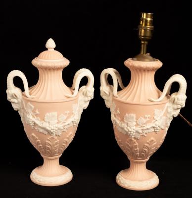 A pair of Wedgwood pink jasperware vases,