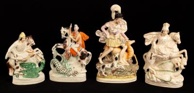 Four Staffordshire flatback figures,