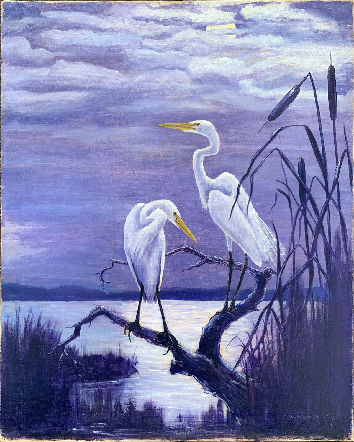 EARL WRIGHT FLORIDA PAINTING EGRETS