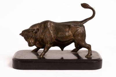 A bronze figure of a bull, 19th