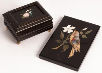 A pietra dura paperweight decorated