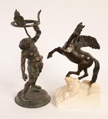 A bronze lamp base figure of Bacchus,
