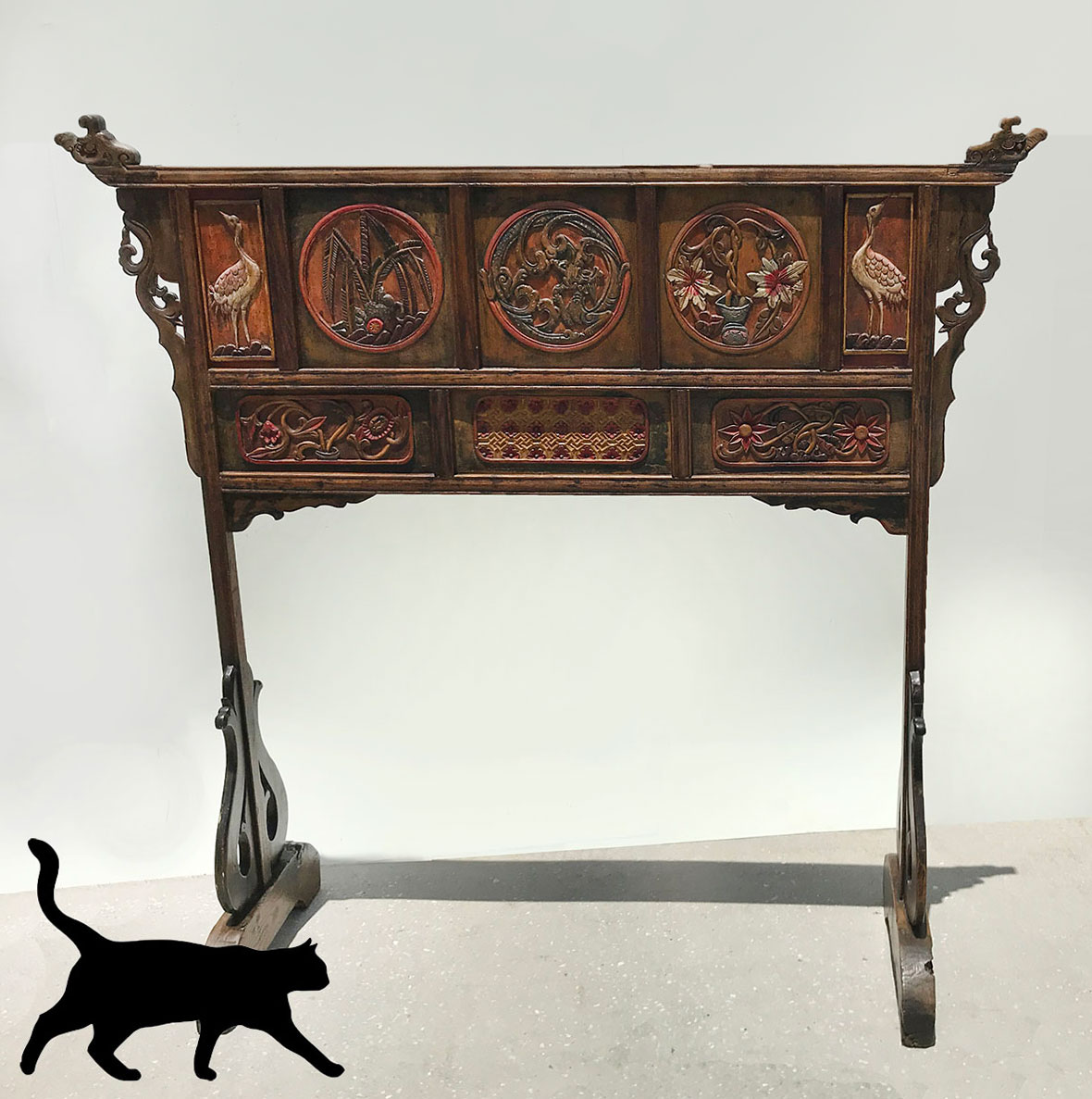 19TH CENTURY CRANE & FLORAL CARVED