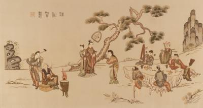 A Chinese silk picture 70cm x 36c732