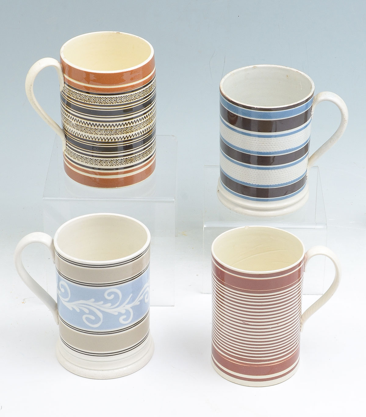 4 PC EARLY ENGLISH MOCHAWARE MUGS  36c74a