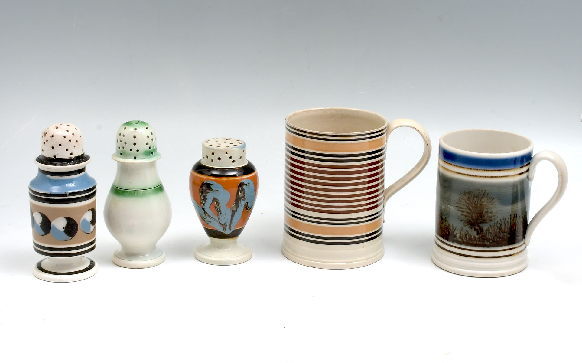 5 PC. MOCHAWARE MUGS & PEPPER POTS: