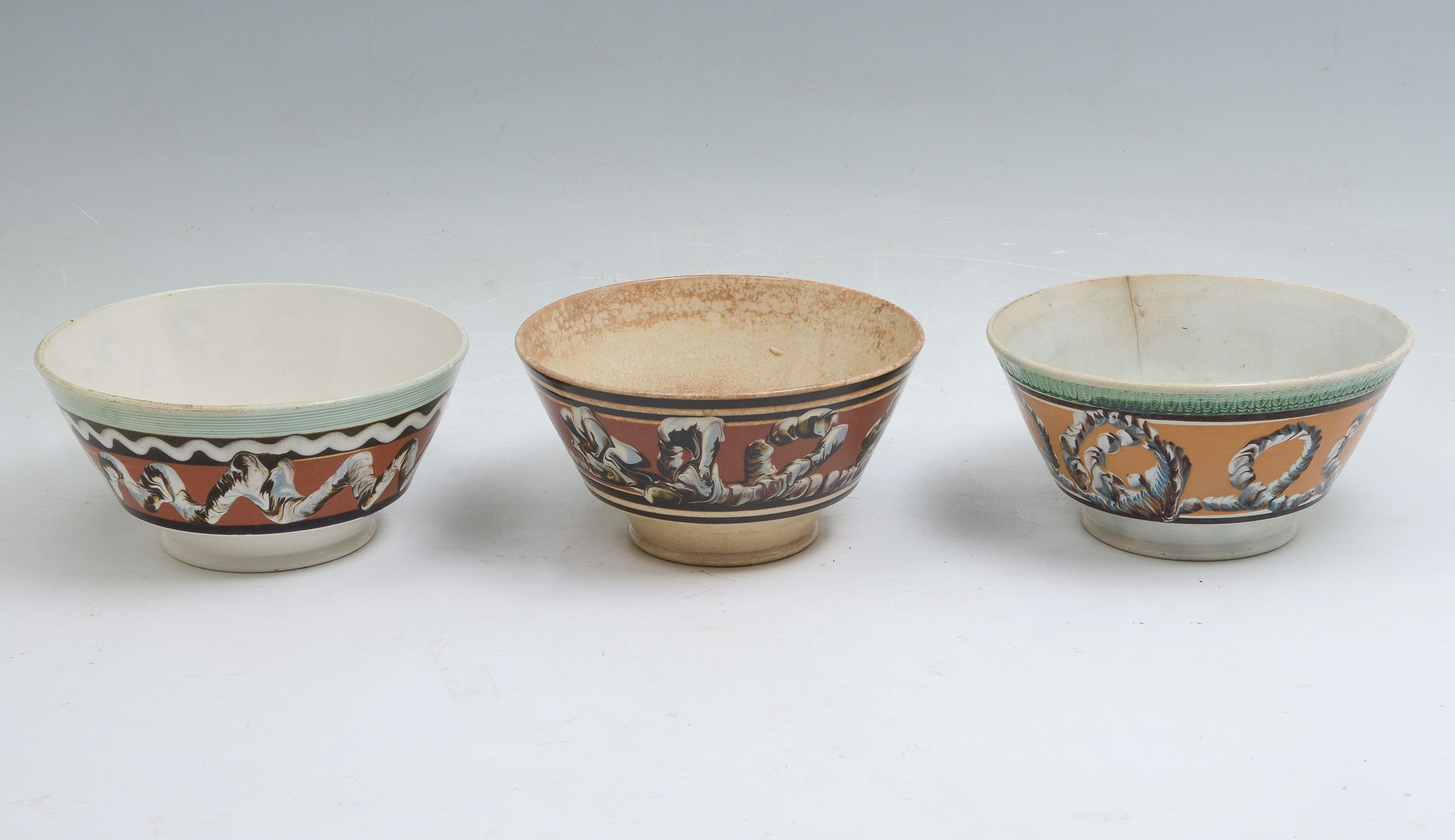 3 PC EARLY ENGLISH MOCHAWARE BOWLS  36c761